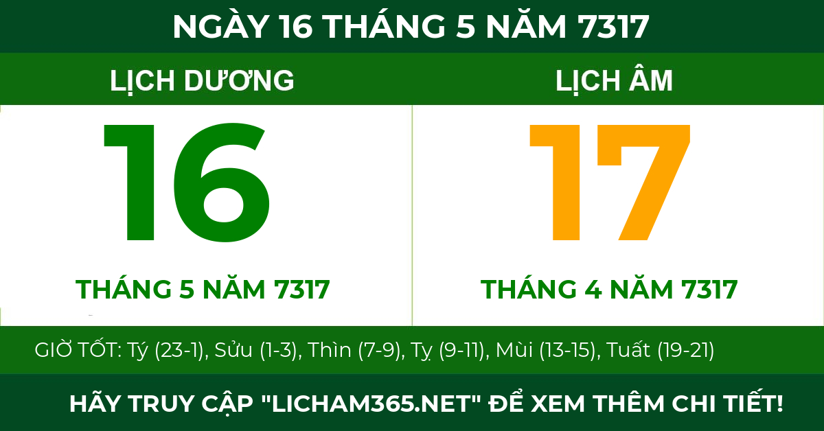 lịch âm ngày 16 tháng 5 năm 7317