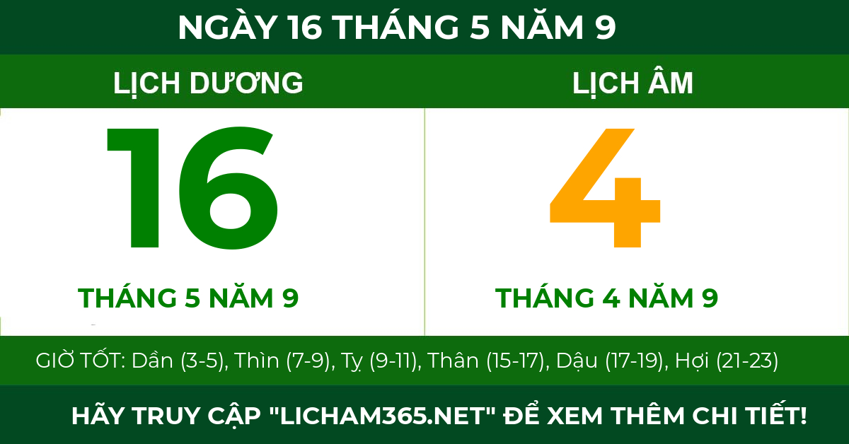 lịch âm ngày 16 tháng 5 năm 9