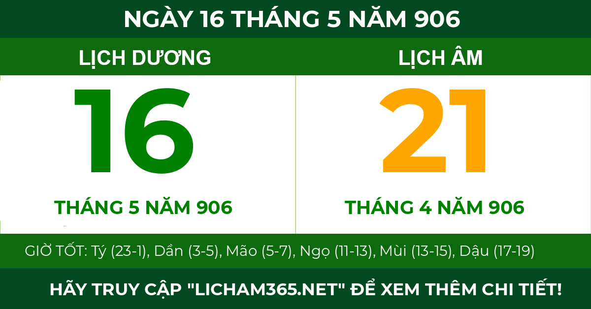 lịch âm ngày 16 tháng 5 năm 906