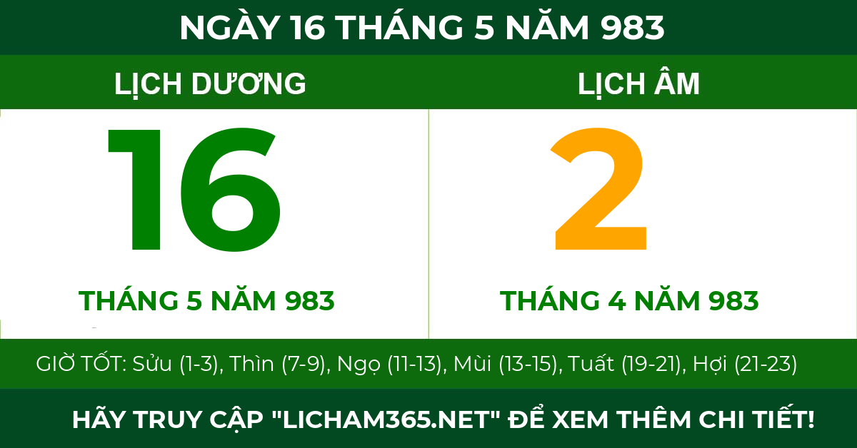 lịch âm ngày 16 tháng 5 năm 983
