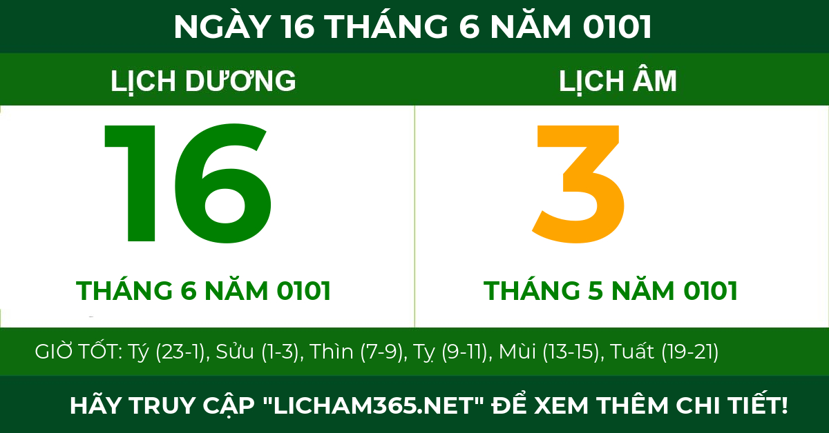 lịch âm ngày 16 tháng 6 năm 0101