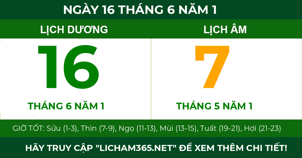lịch âm ngày 16 tháng 6 năm 1