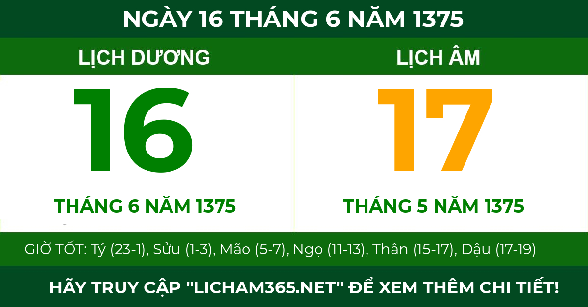 lịch âm ngày 16 tháng 6 năm 1375