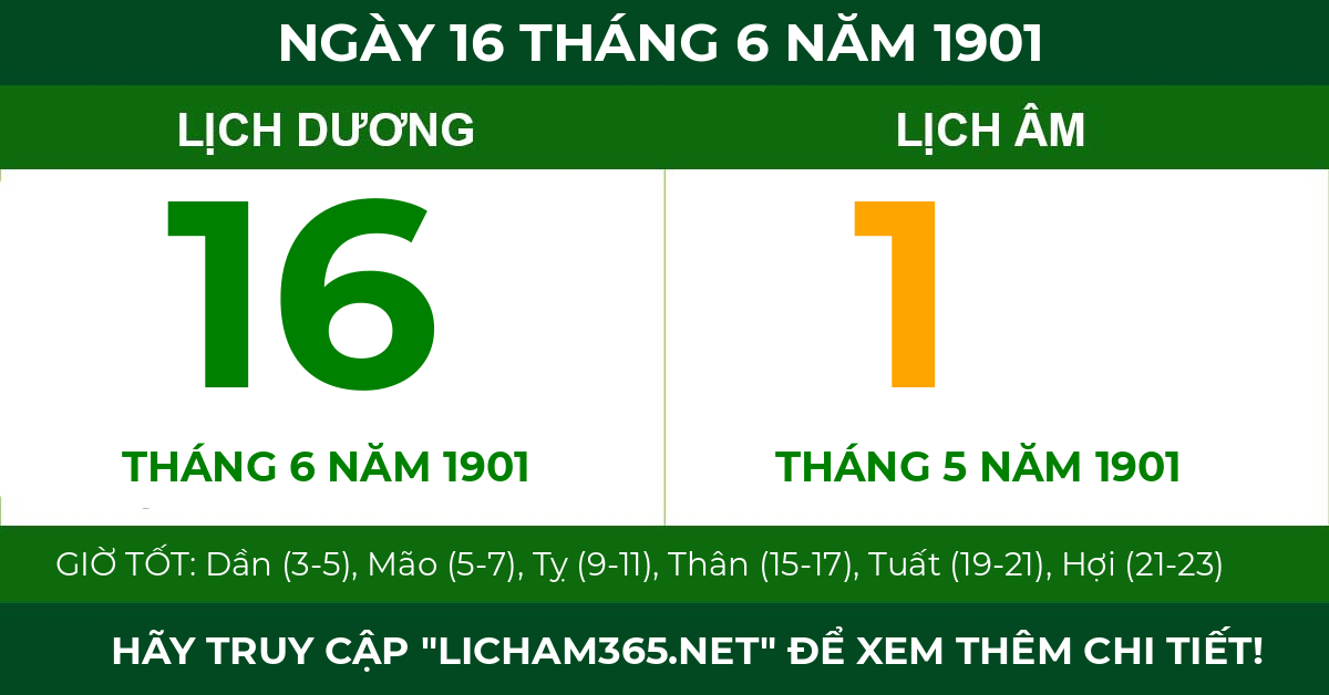 lịch âm ngày 16 tháng 6 năm 1901