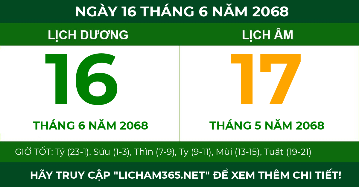 lịch âm ngày 16 tháng 6 năm 2068