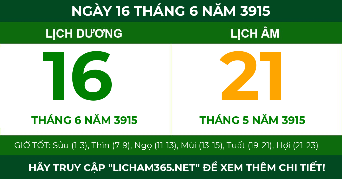 lịch âm ngày 16 tháng 6 năm 3915