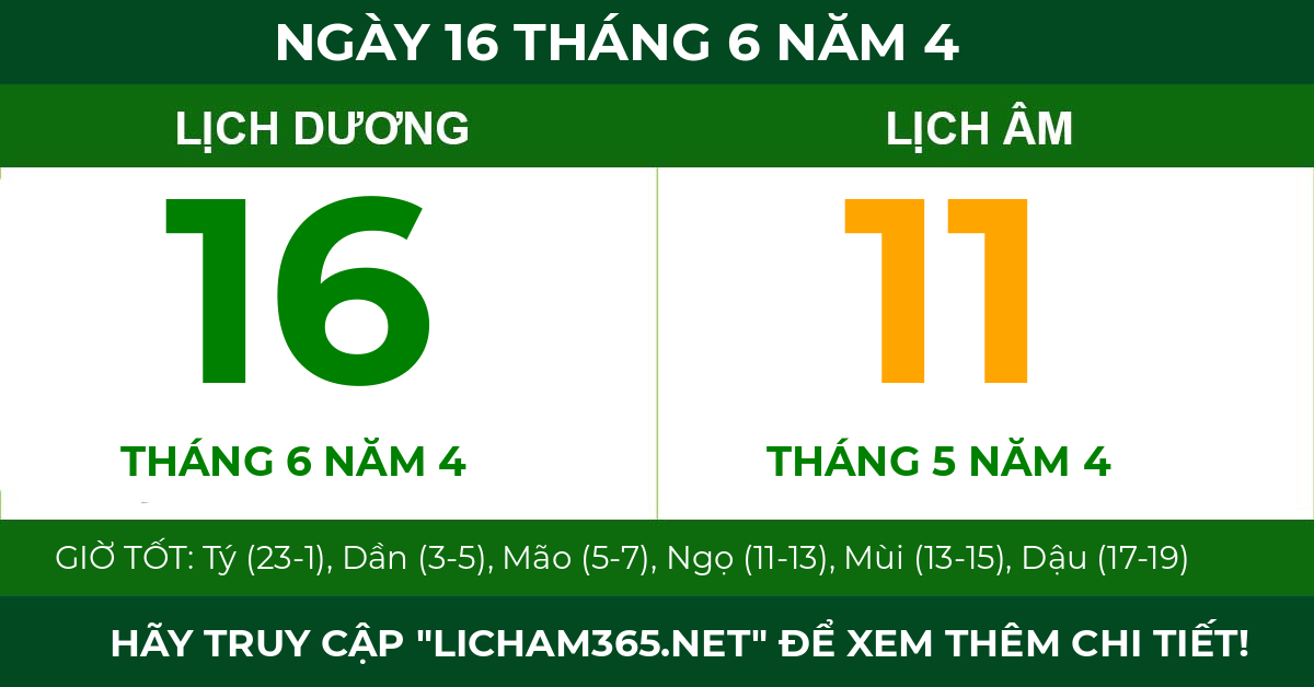 lịch âm ngày 16 tháng 6 năm 4