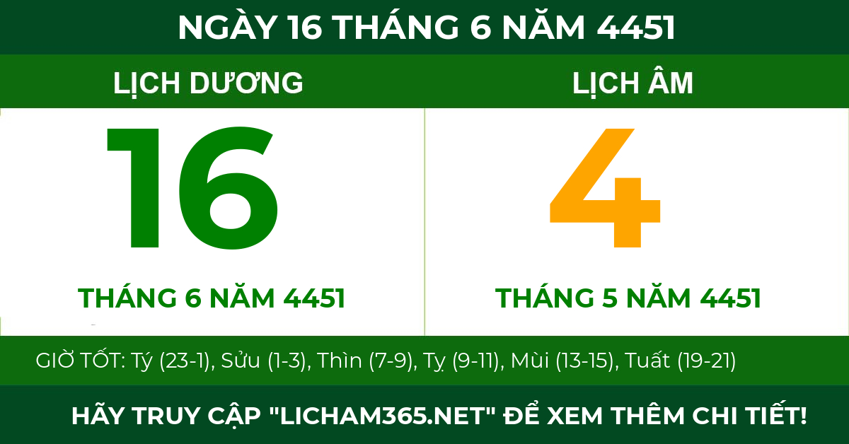 lịch âm ngày 16 tháng 6 năm 4451