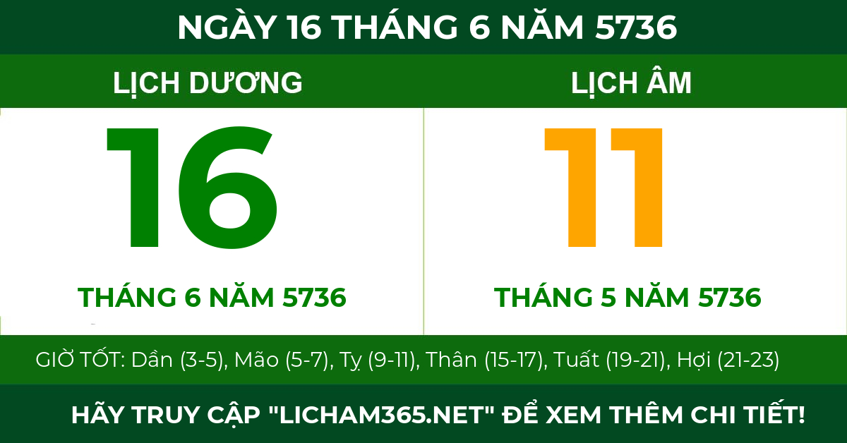 lịch âm ngày 16 tháng 6 năm 5736