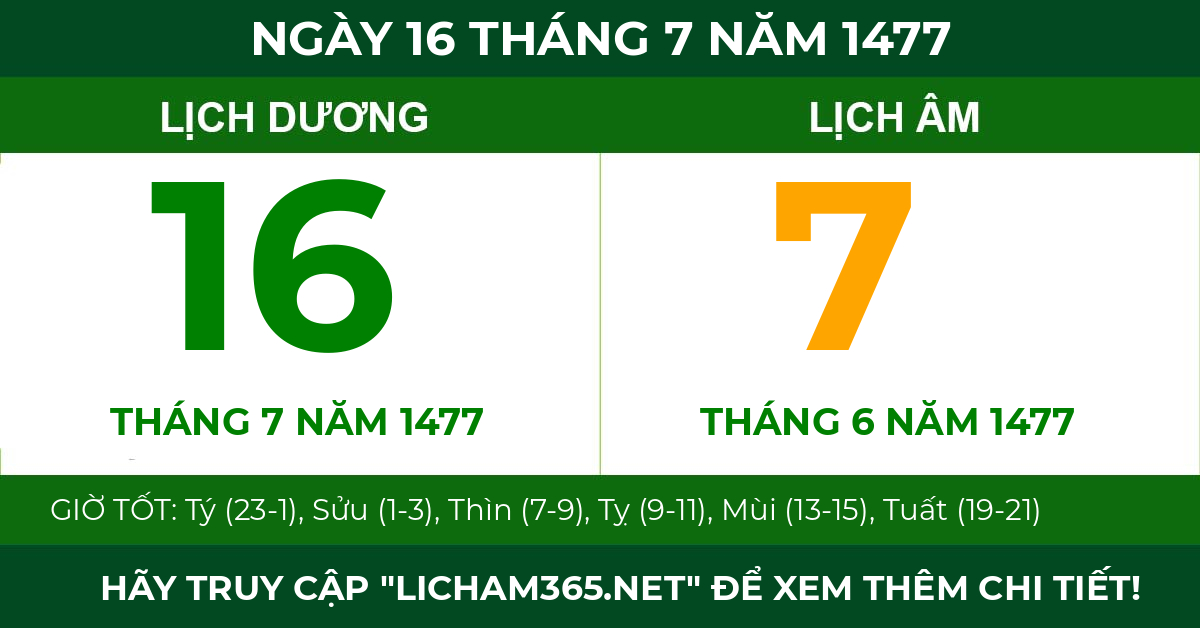 lịch âm ngày 16 tháng 7 năm 1477