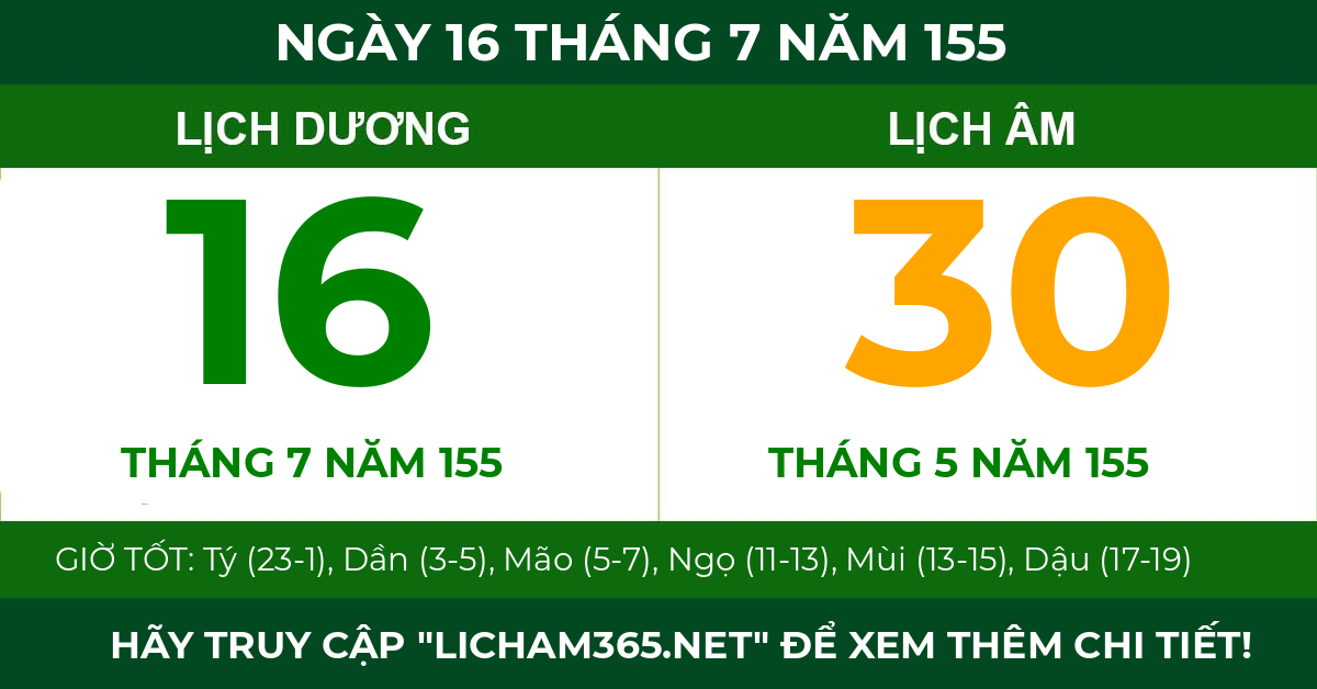 lịch âm ngày 16 tháng 7 năm 155