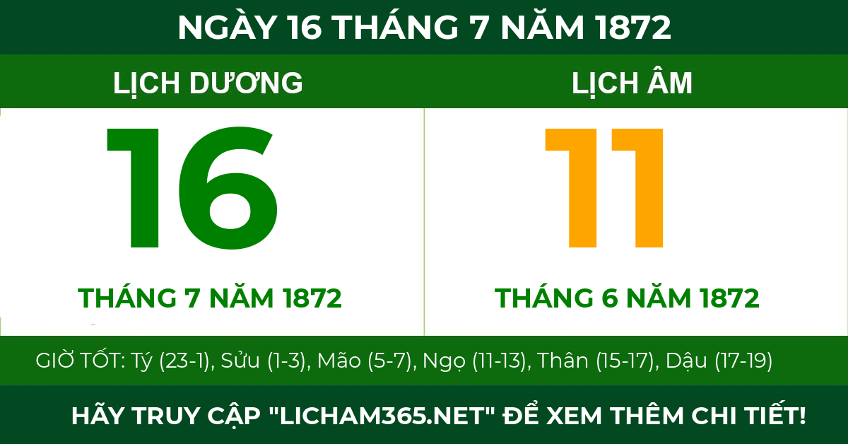 lịch âm ngày 16 tháng 7 năm 1872