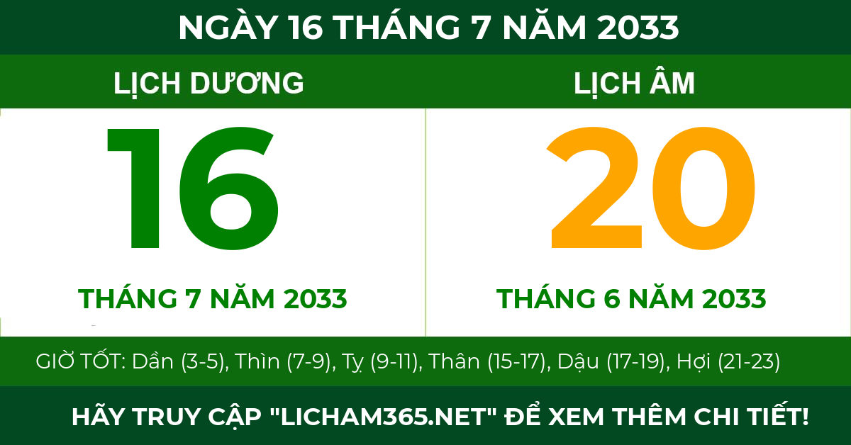 lịch âm ngày 16 tháng 7 năm 2033