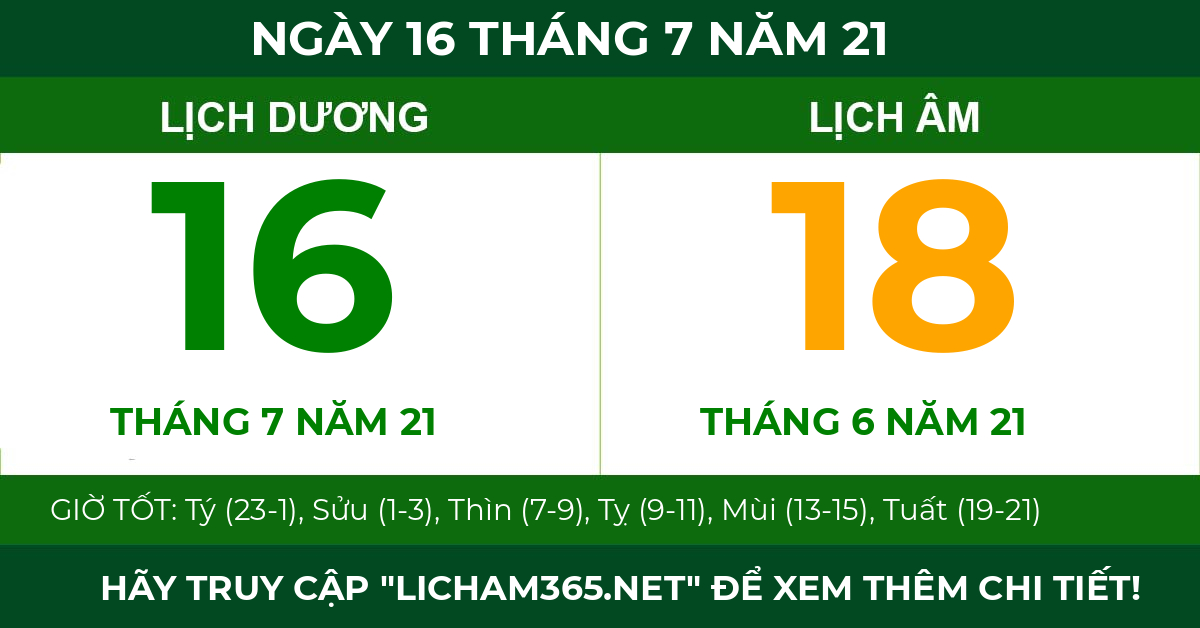 lịch âm ngày 16 tháng 7 năm 21