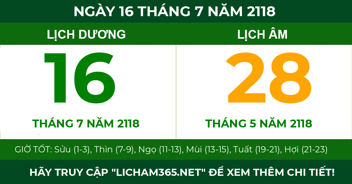 lịch âm ngày 16 tháng 7 năm 2118
