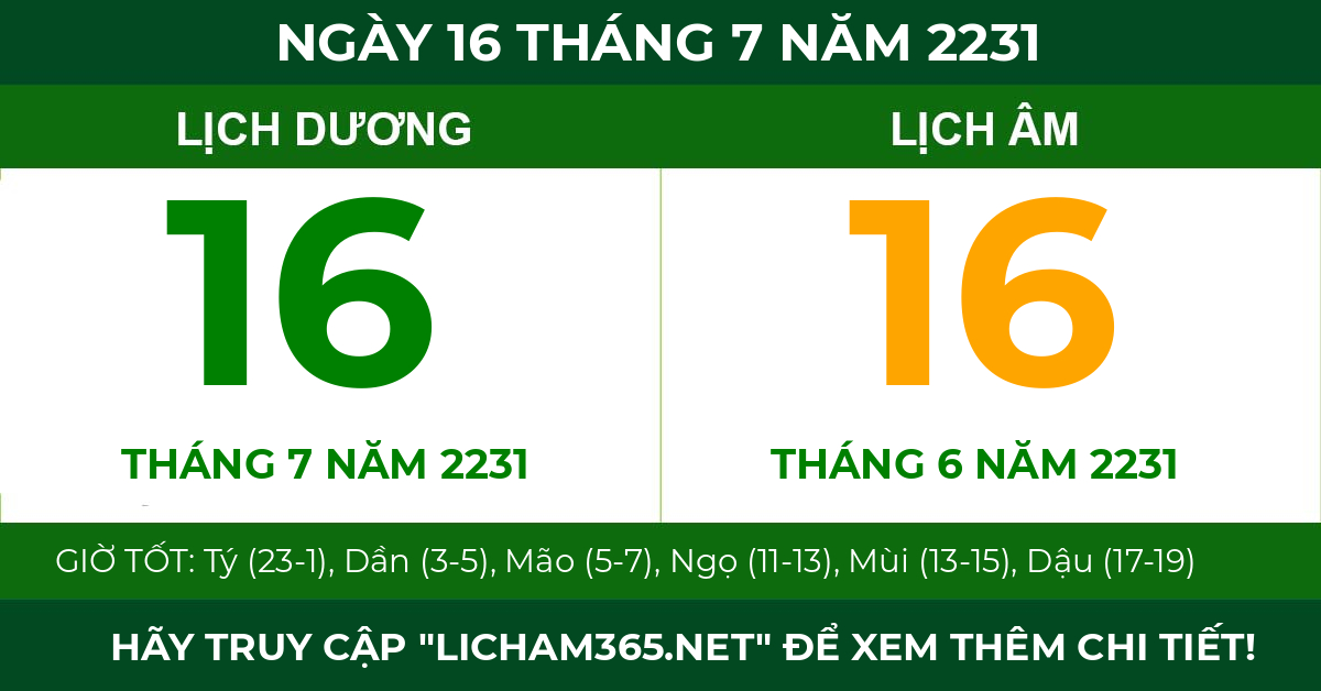 lịch âm ngày 16 tháng 7 năm 2231