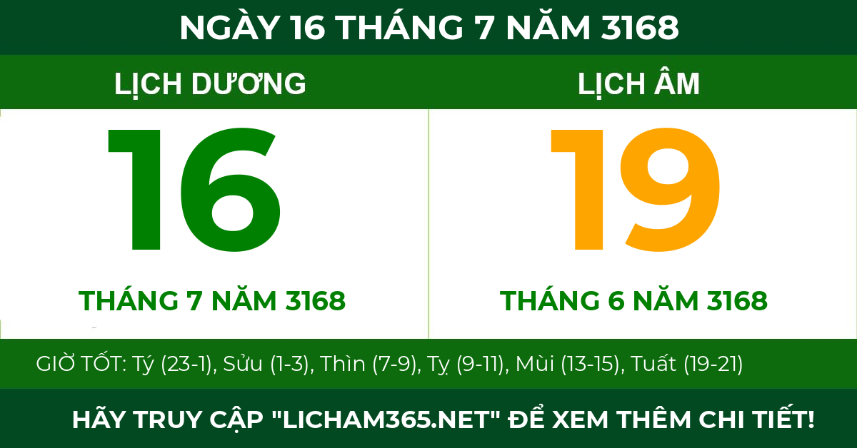 lịch âm ngày 16 tháng 7 năm 3168