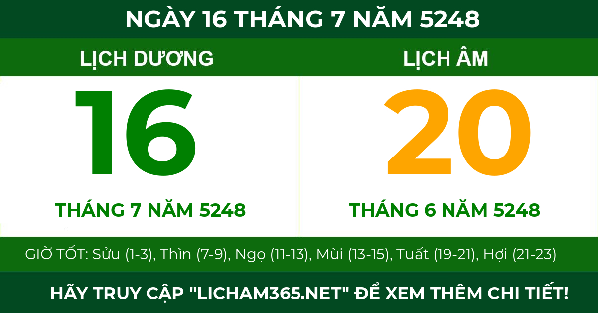 lịch âm ngày 16 tháng 7 năm 5248