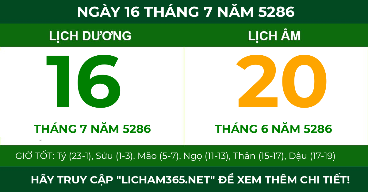 lịch âm ngày 16 tháng 7 năm 5286