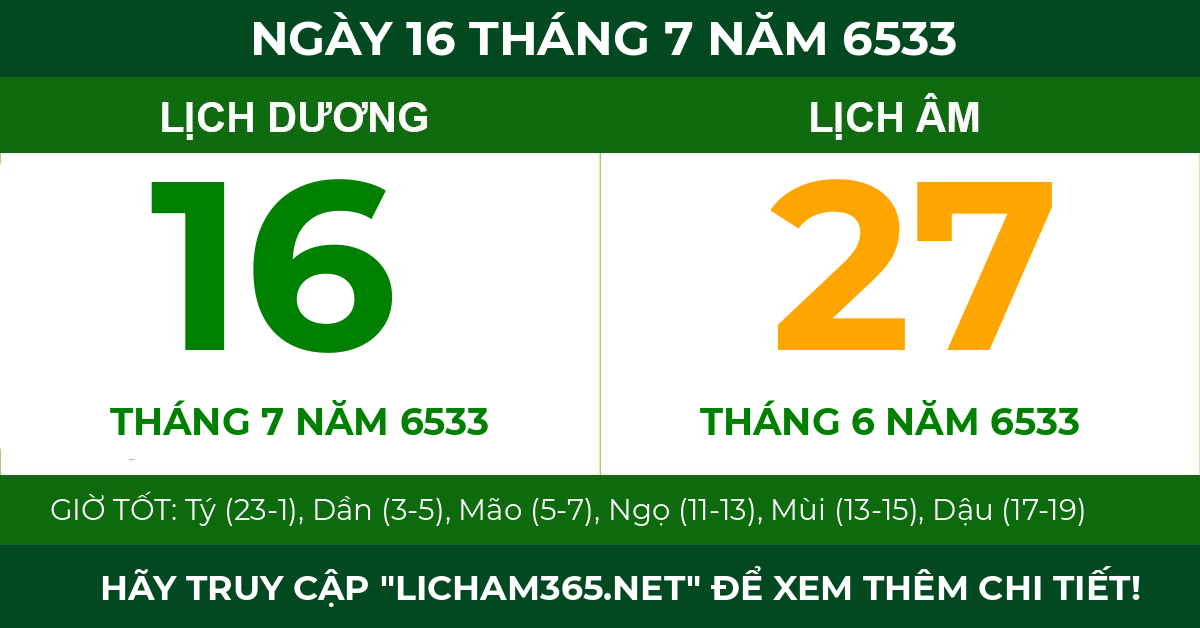 lịch âm ngày 16 tháng 7 năm 6533
