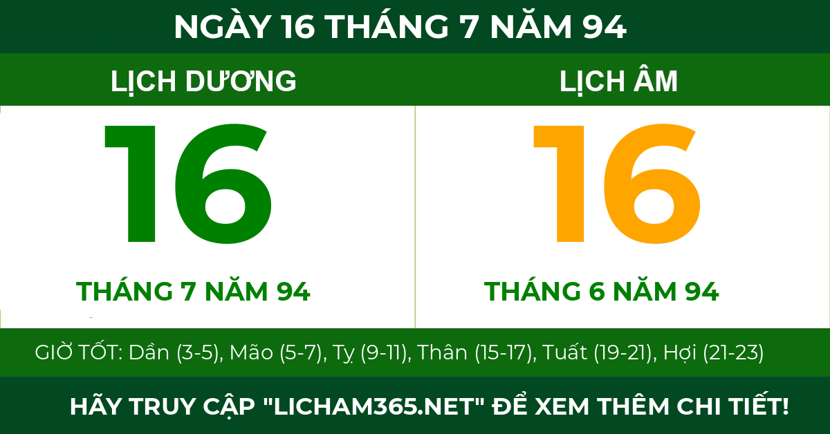 lịch âm ngày 16 tháng 7 năm 94