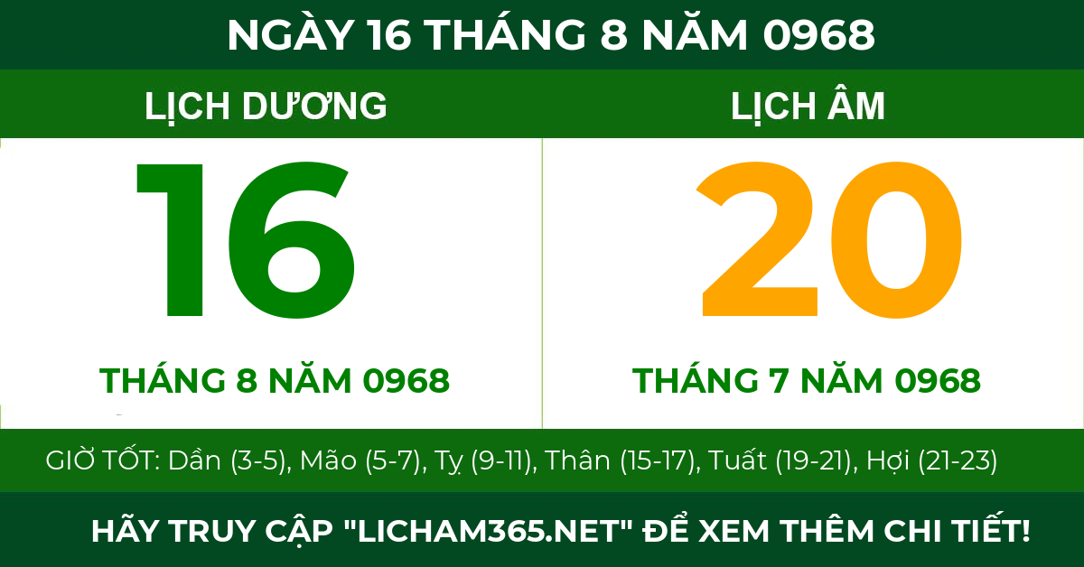 lịch âm ngày 16 tháng 8 năm 0968