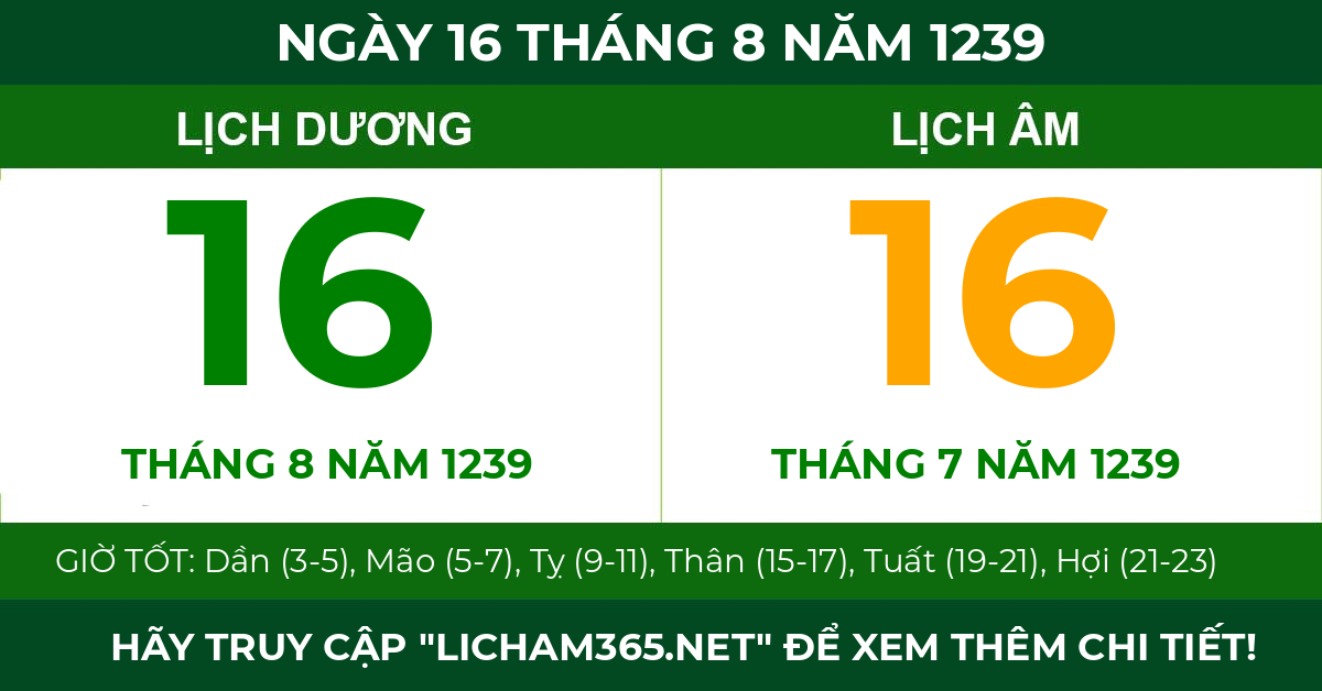lịch âm ngày 16 tháng 8 năm 1239