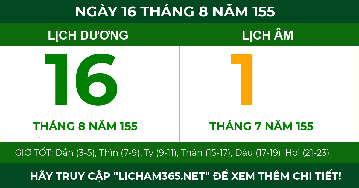 lịch âm ngày 16 tháng 8 năm 155