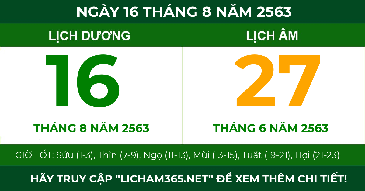 lịch âm ngày 16 tháng 8 năm 2563
