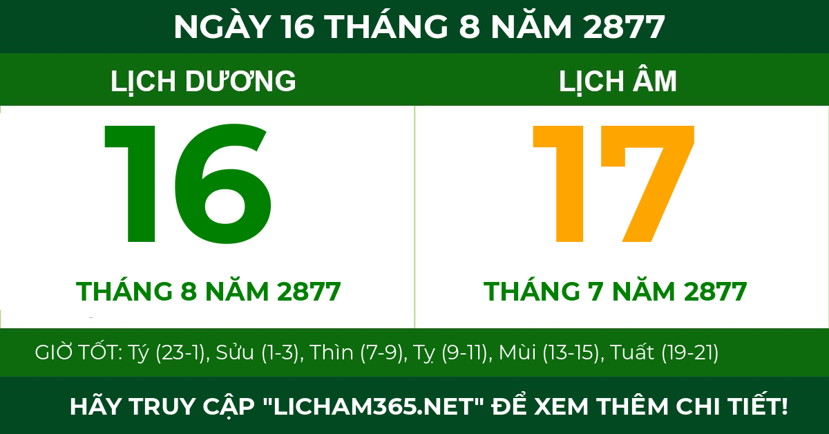 lịch âm ngày 16 tháng 8 năm 2877