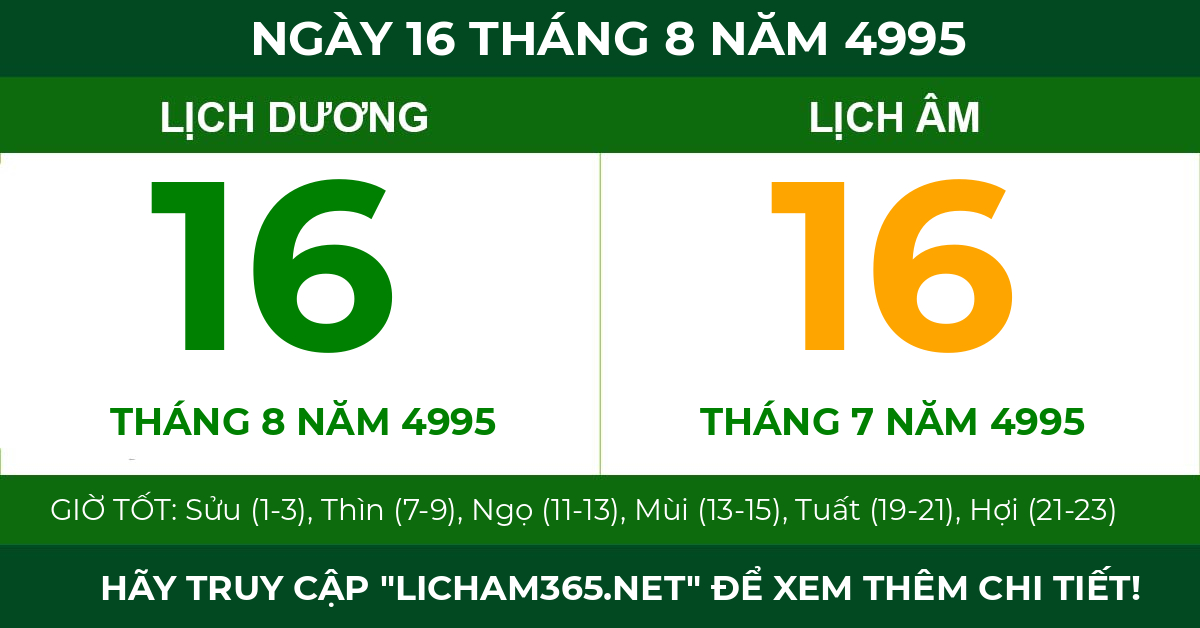 lịch âm ngày 16 tháng 8 năm 4995