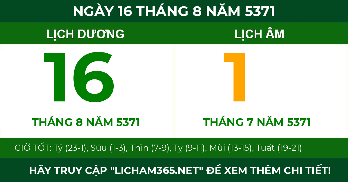 lịch âm ngày 16 tháng 8 năm 5371