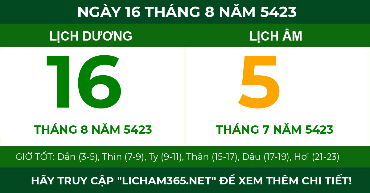 lịch âm ngày 16 tháng 8 năm 5423
