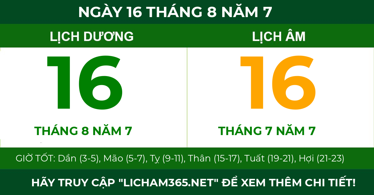 lịch âm ngày 16 tháng 8 năm 7
