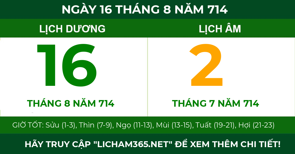 lịch âm ngày 16 tháng 8 năm 714
