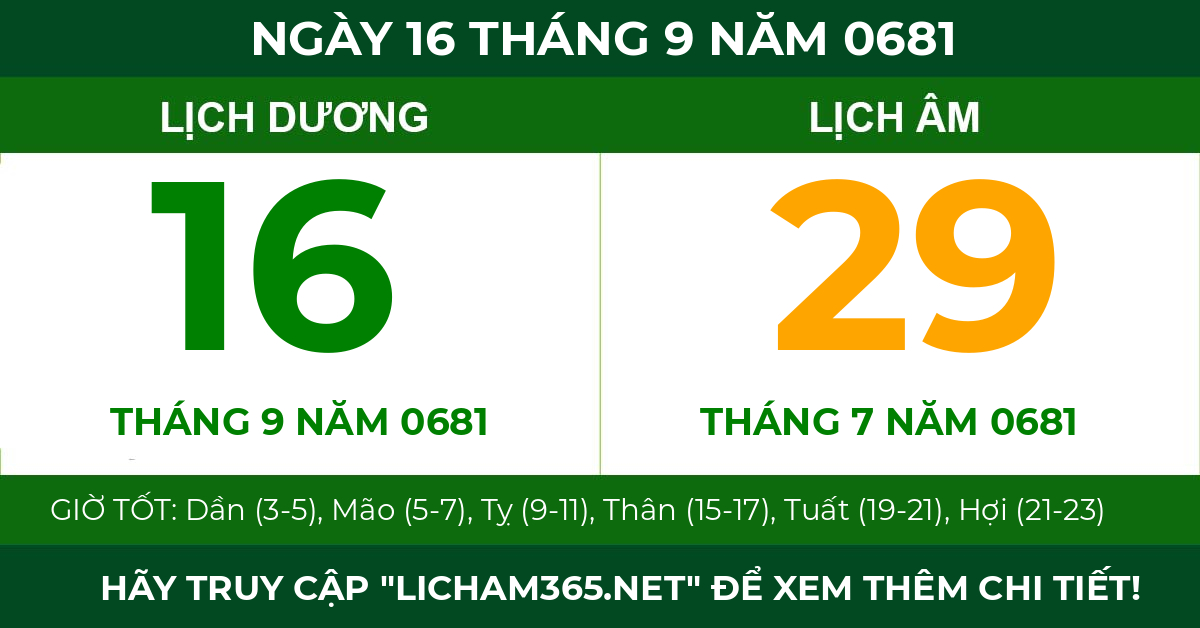 lịch âm ngày 16 tháng 9 năm 0681