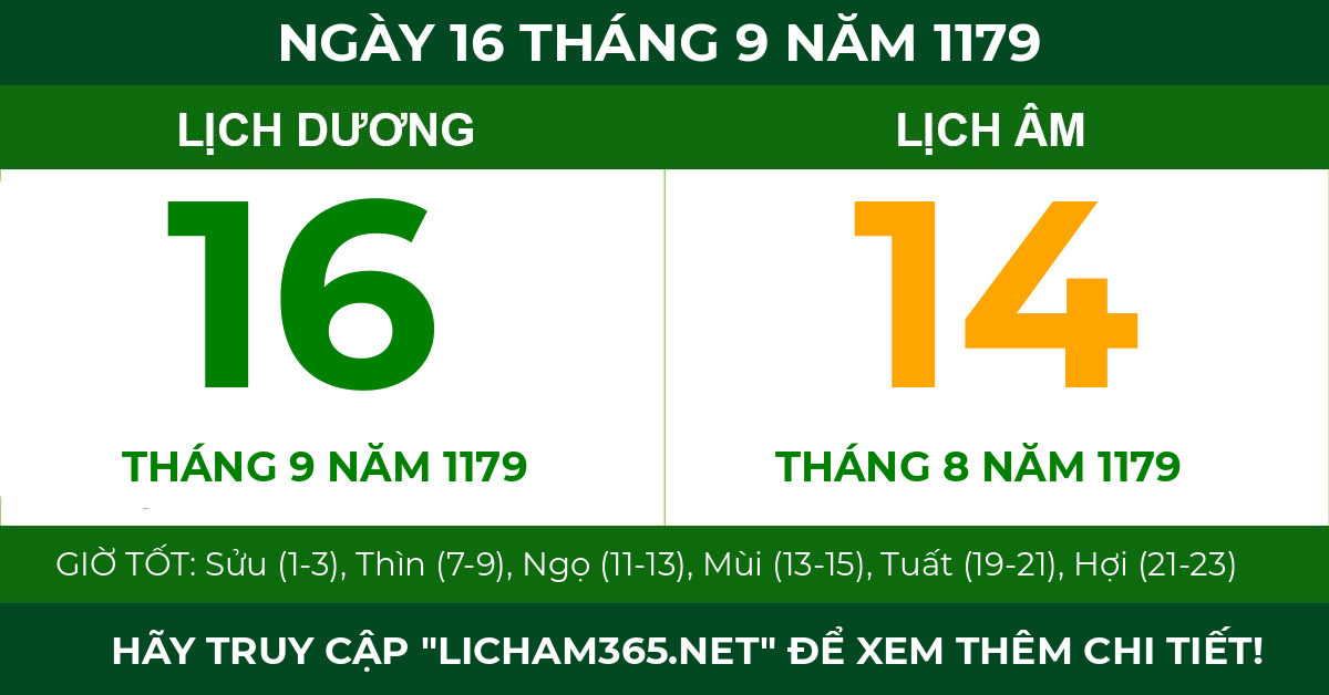lịch âm ngày 16 tháng 9 năm 1179
