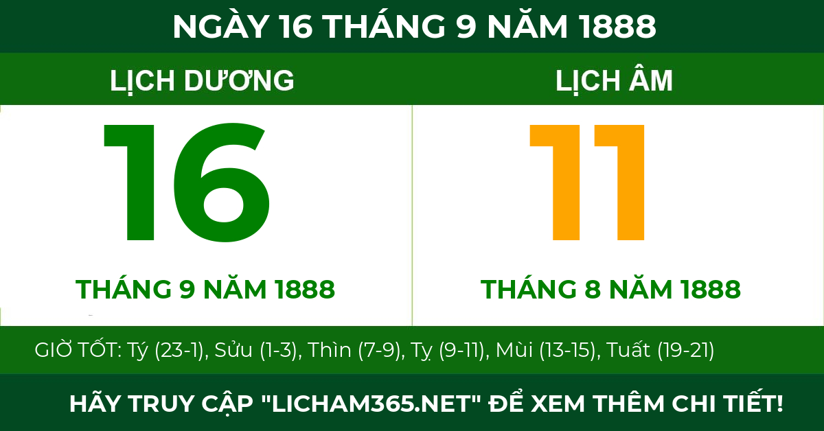 lịch âm ngày 16 tháng 9 năm 1888
