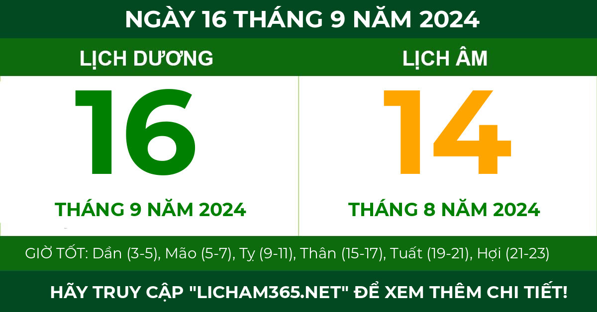 lịch âm ngày 16 tháng 9 năm 2024