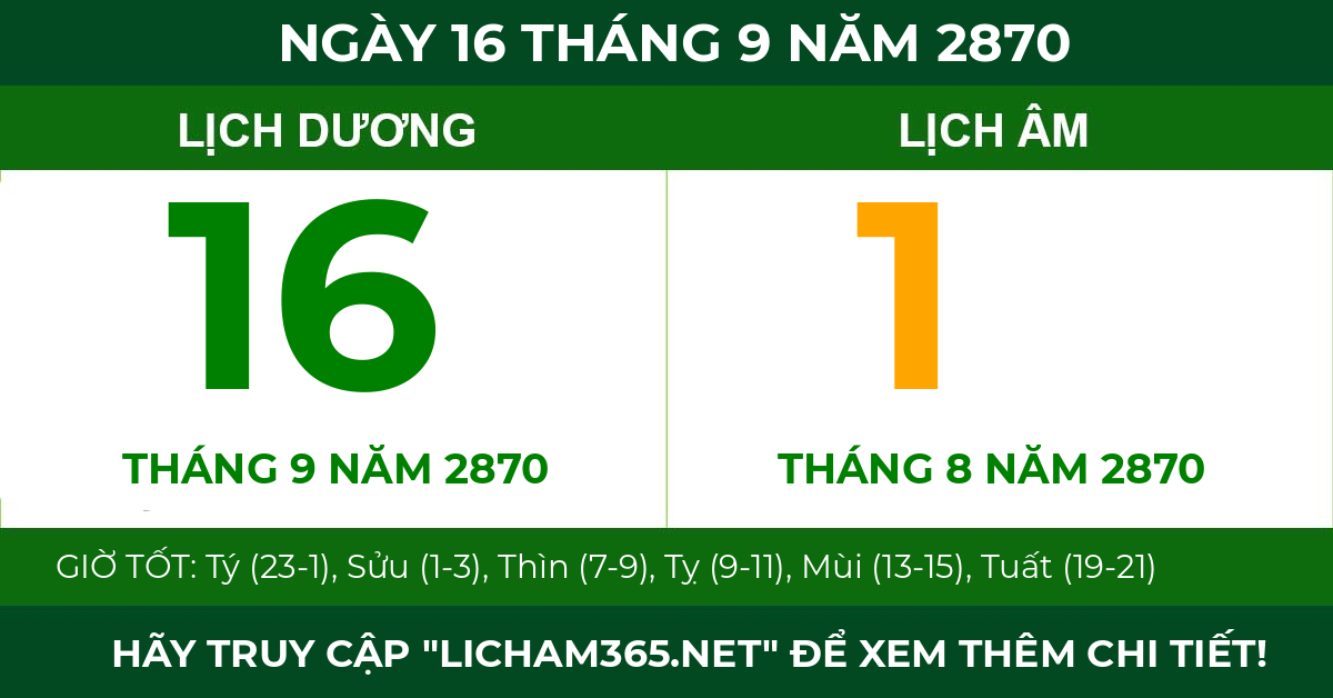 lịch âm ngày 16 tháng 9 năm 2870