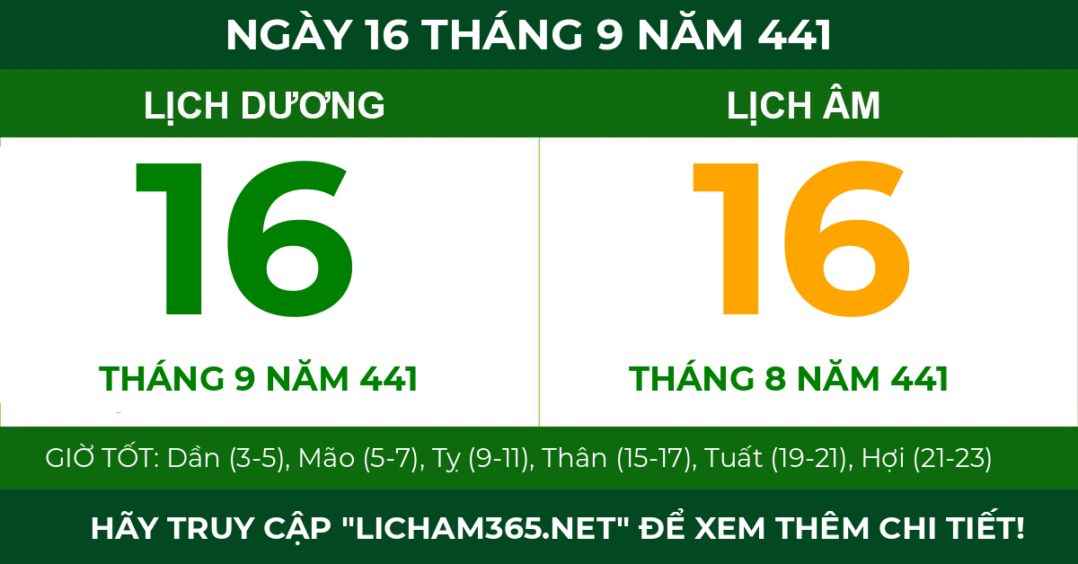 lịch âm ngày 16 tháng 9 năm 441