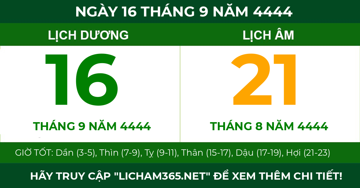 lịch âm ngày 16 tháng 9 năm 4444
