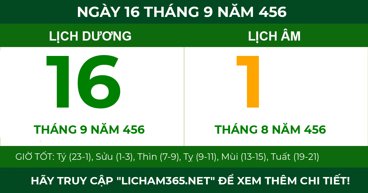 lịch âm ngày 16 tháng 9 năm 456