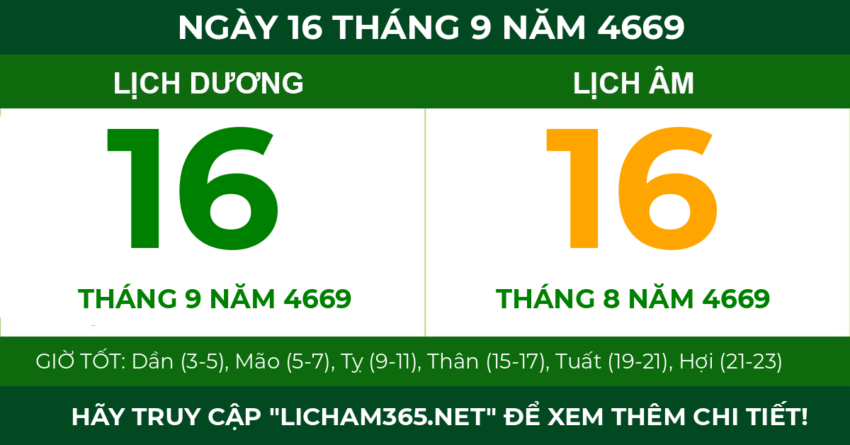 lịch âm ngày 16 tháng 9 năm 4669