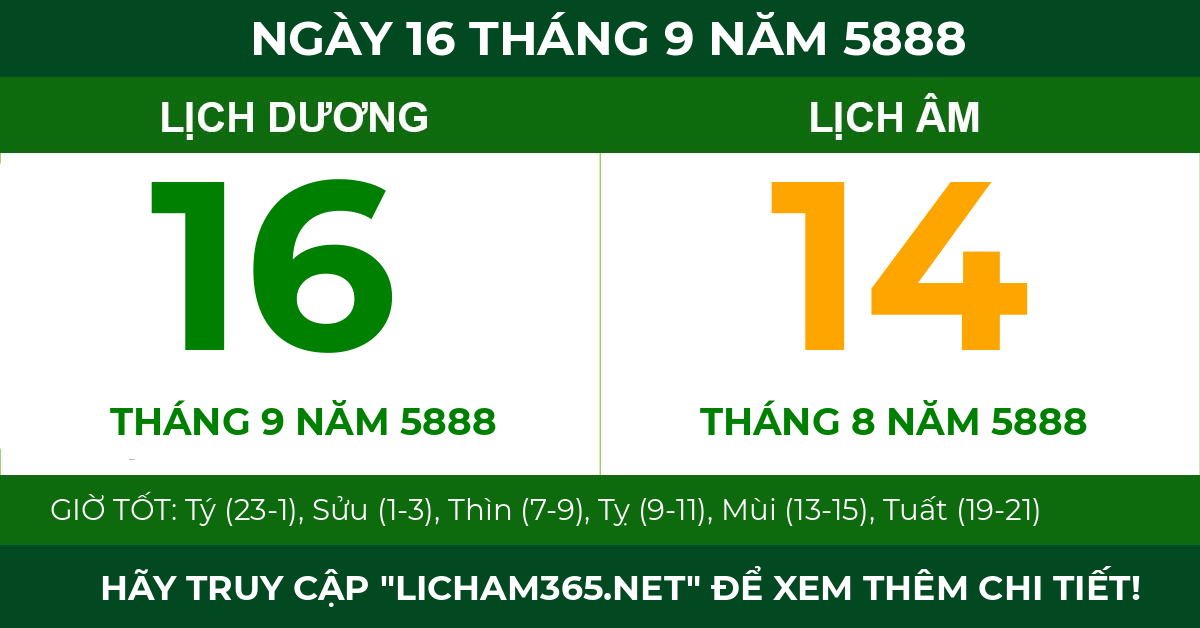 lịch âm ngày 16 tháng 9 năm 5888