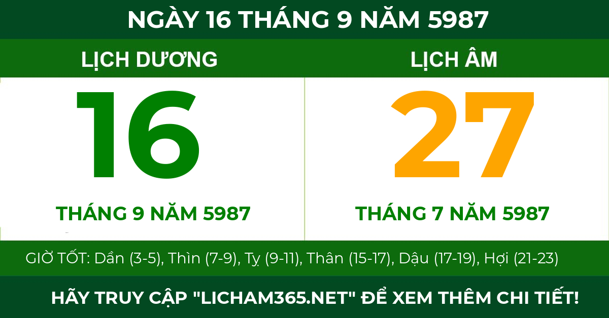 lịch âm ngày 16 tháng 9 năm 5987