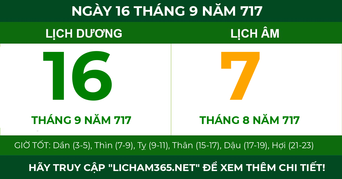 lịch âm ngày 16 tháng 9 năm 717