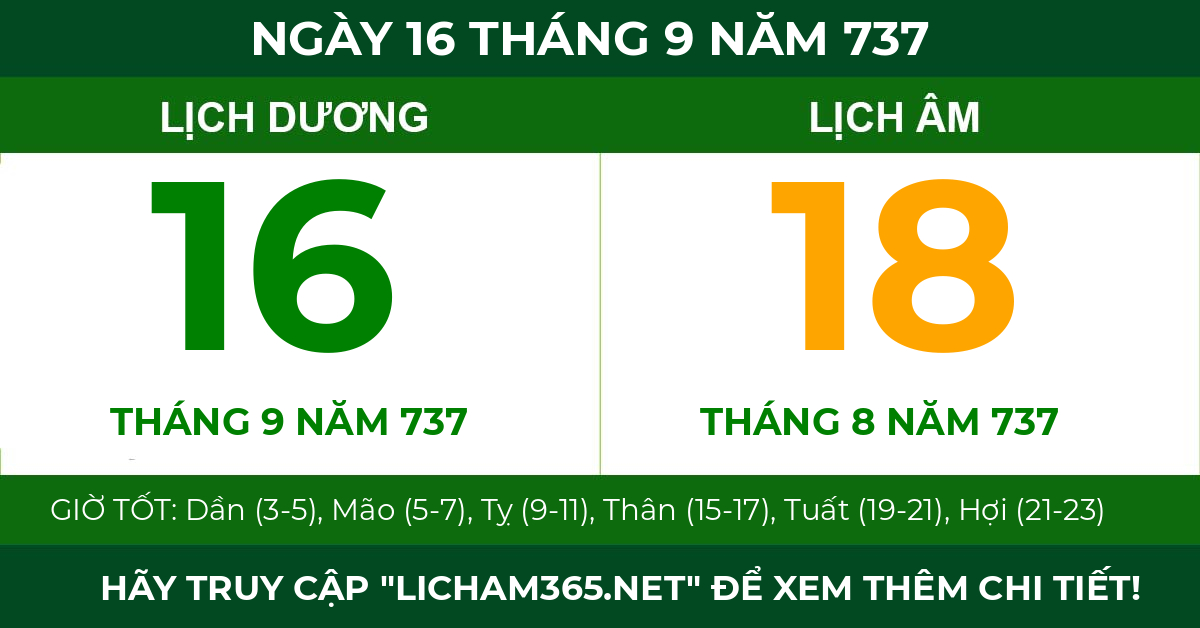 lịch âm ngày 16 tháng 9 năm 737