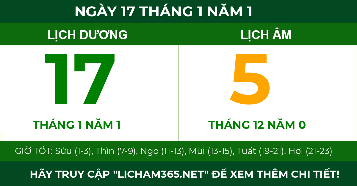 lịch âm ngày 17 tháng 1 năm 1
