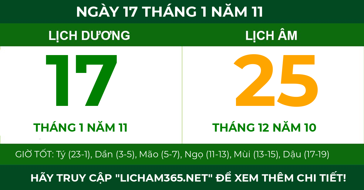 lịch âm ngày 17 tháng 1 năm 11
